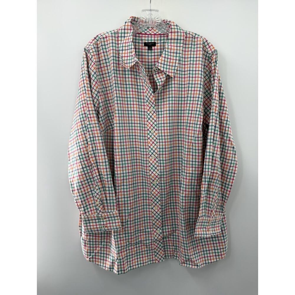 Talbots Women’s Long Sleeve Check Multi Color Shirt Button Front Size 2X NWOT